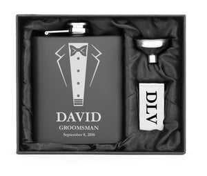 MIP Custom Engraved Personalized Matte Black Flask Funnel Money Clip Wedding Tuxedo