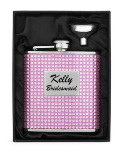 MIP Engraved 6oz PINK CRYSTAL BLING Stainless Steel Hip Flask & Funnel Personalized