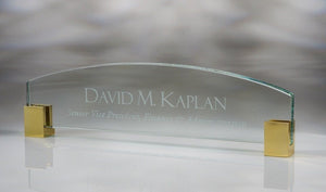 MIP Personalized Customized Engraved Executive Glass Nameplate with Brass Corners