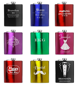 MIP Engraved 7oz Stainless Steel FLASK black green blue red purple pink PERSONALIZED