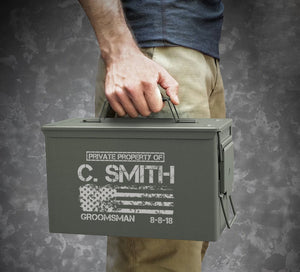 MIP Personalized .50 Cal Ammo Box Can Groomsmen Gift Box Wedding Father Dad Gift