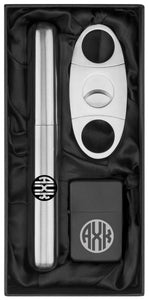 MIP Personalized Custom Engraved Cigar Flask Tube Lighter & Cutter Circle Monogram