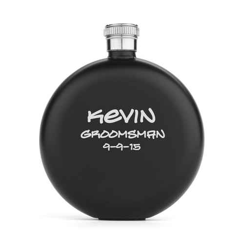 MIP Custom Engraved 5oz Matte Black Round Stainless Steel Flask PERSONALIZED
