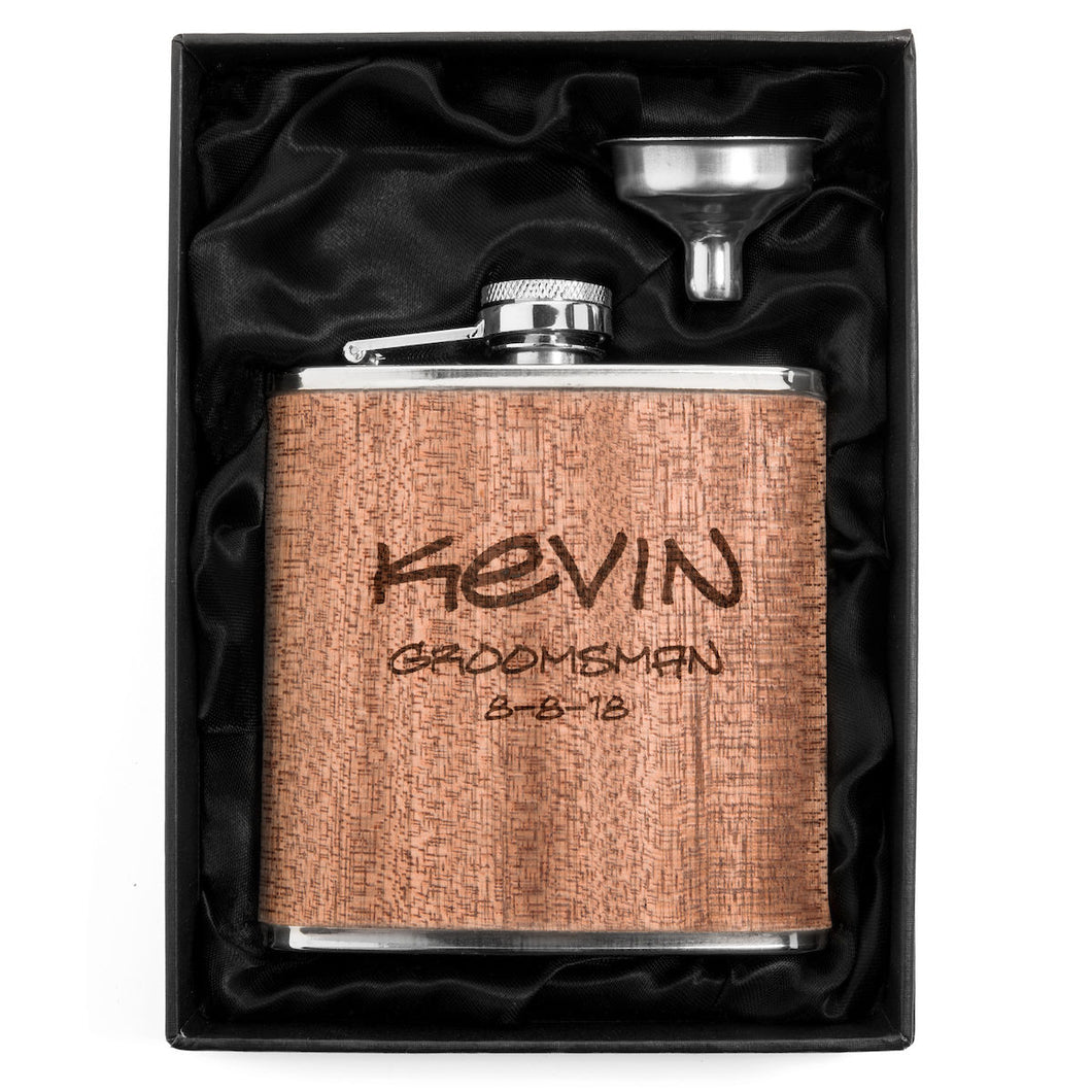MIP Engraved 6oz Real Wood Wrap Hip Flask & Funnel Gift Set Kit Personalized Custom