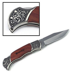 MIP Engraved Rosewood wood Hunting Pocket Folding Knife