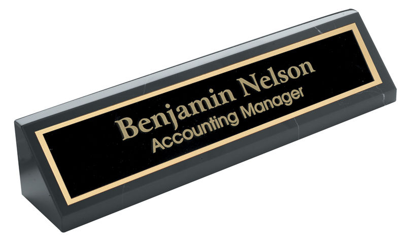 MIP Personalized Black MARBLE NAME PLATE BAR w/ gold trim office desk