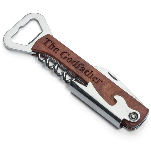 MIP Wood & Stainless Steel CORKSCREW BOTTLE OPENER KNIFE