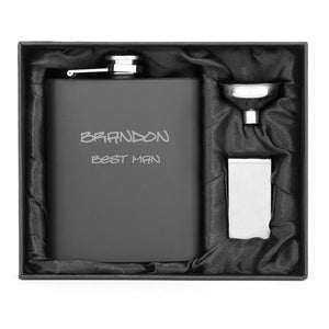 MIP Engraved 7oz Stainless Steel Flask Funnel & Money Clip MATTE BLACK PERSONALIZED