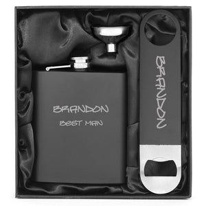 MIP Engraved Stainless Steel Flask Funnel & Bottle Opener MATTE BLACK PERSONALIZED