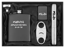 MIP Custom Engraved 7oz Flask Funnel Cigar Cutter Lighter MATTE BLACK PERSONALIZED