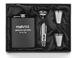 MIP Engraved 7oz Stainless Steel Flask Funnel Knife Shots MATTE BLACK PERSONALIZED