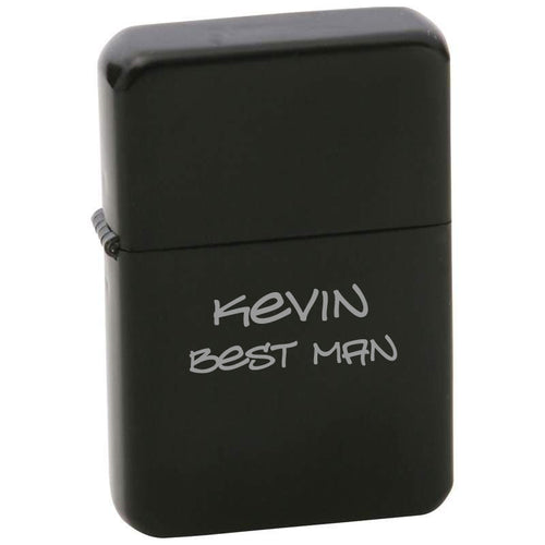 MIP ENGRAVED Star Matte Black Finish Lighter in Black Tin Case PERSONALIZED