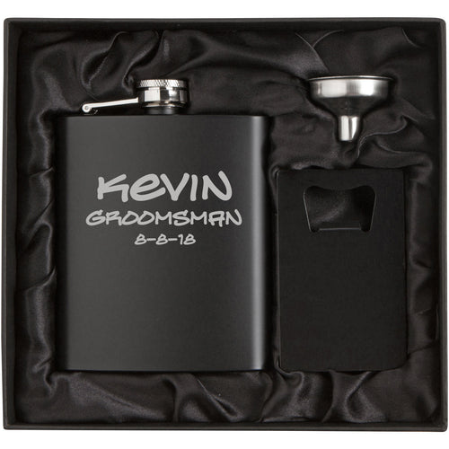 MIP Personalized Engraved Matte Black Flask, Funnel & Credit Card Bottle Opener