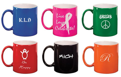 MIP Personalized Engraved Ceramic Coffee Tea Mug Cup PINK GREEN RED BLACK ORANGE