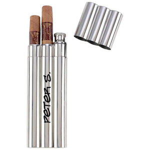MIP PERSONALIZED STAINLESS STEEL LIQUOR FLASK CASE HOLDER WITH TWO CIGAR TUBES