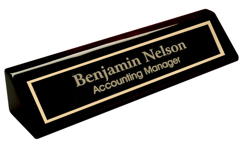 MIP Personalized Black Piano Finish NAME PLATE BAR w/ gold trim office desk